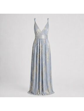 After Six Lavender and Gold Foil Metallic V-Neck Maxi Dress